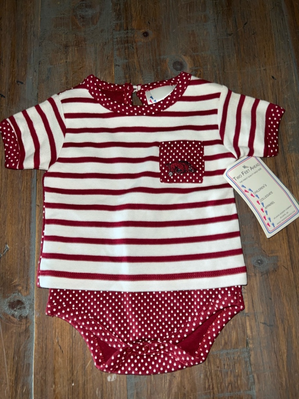 Arkansas Razorbacks Two Feet Ahead Newborn Red & White One-Piece NWT